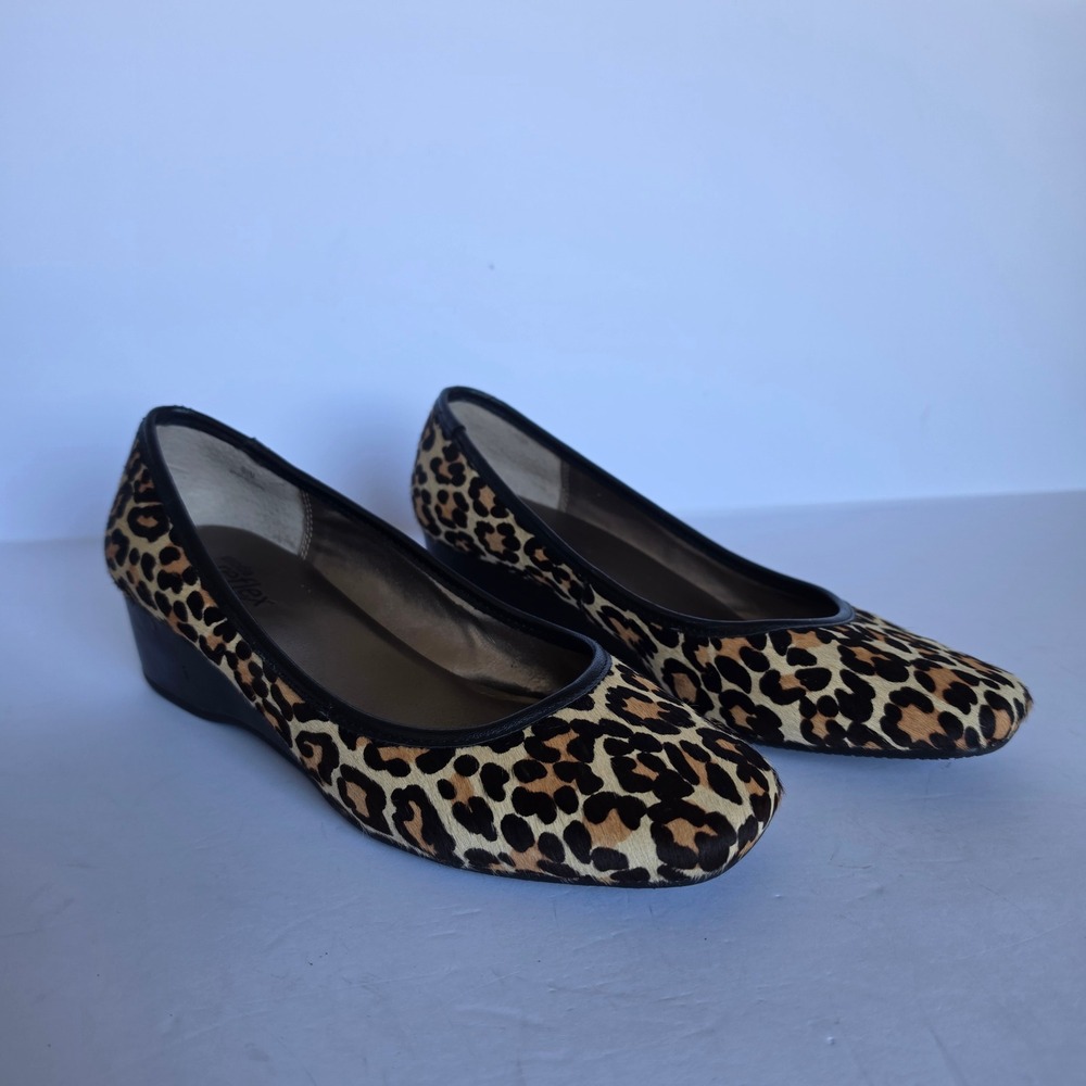 Moda Reflex Women 9.5 Leopard Print Calf Hair Black Wedge Comfort Shoes Mob Wife